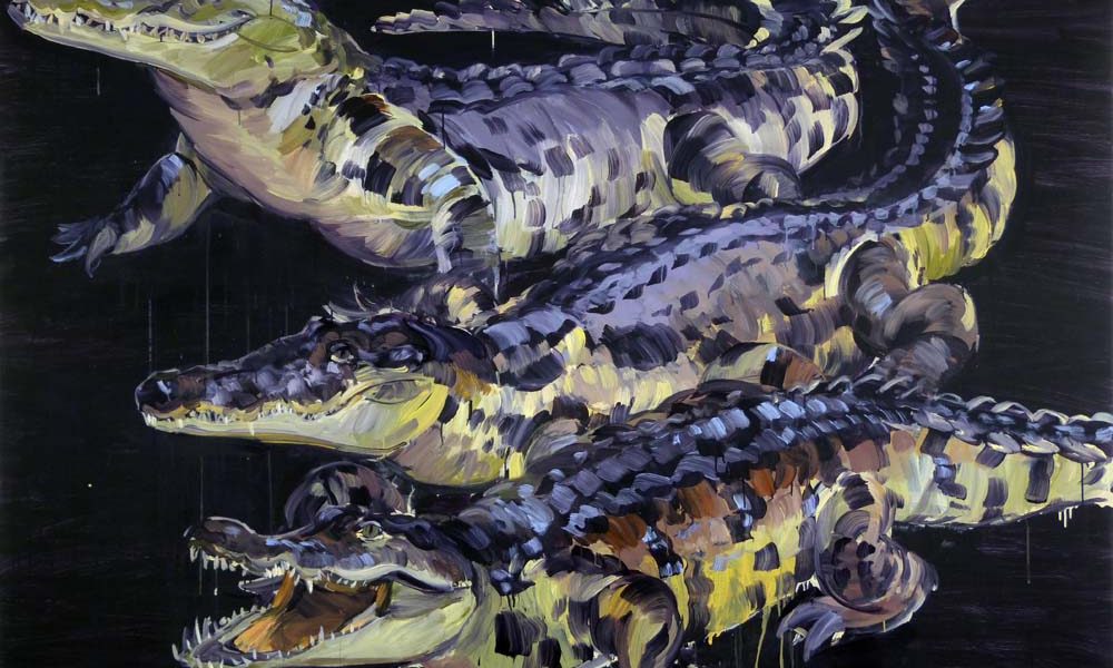 1001 nuits, Olivier Morel - Crocodiles, acrylique/toile, 150 x 210 cm, 2013
